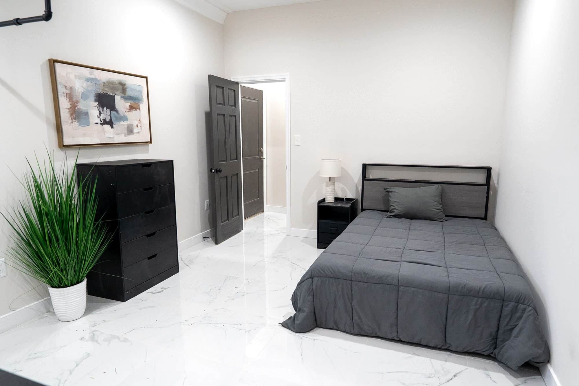 A bedroom at the Alexandria home
