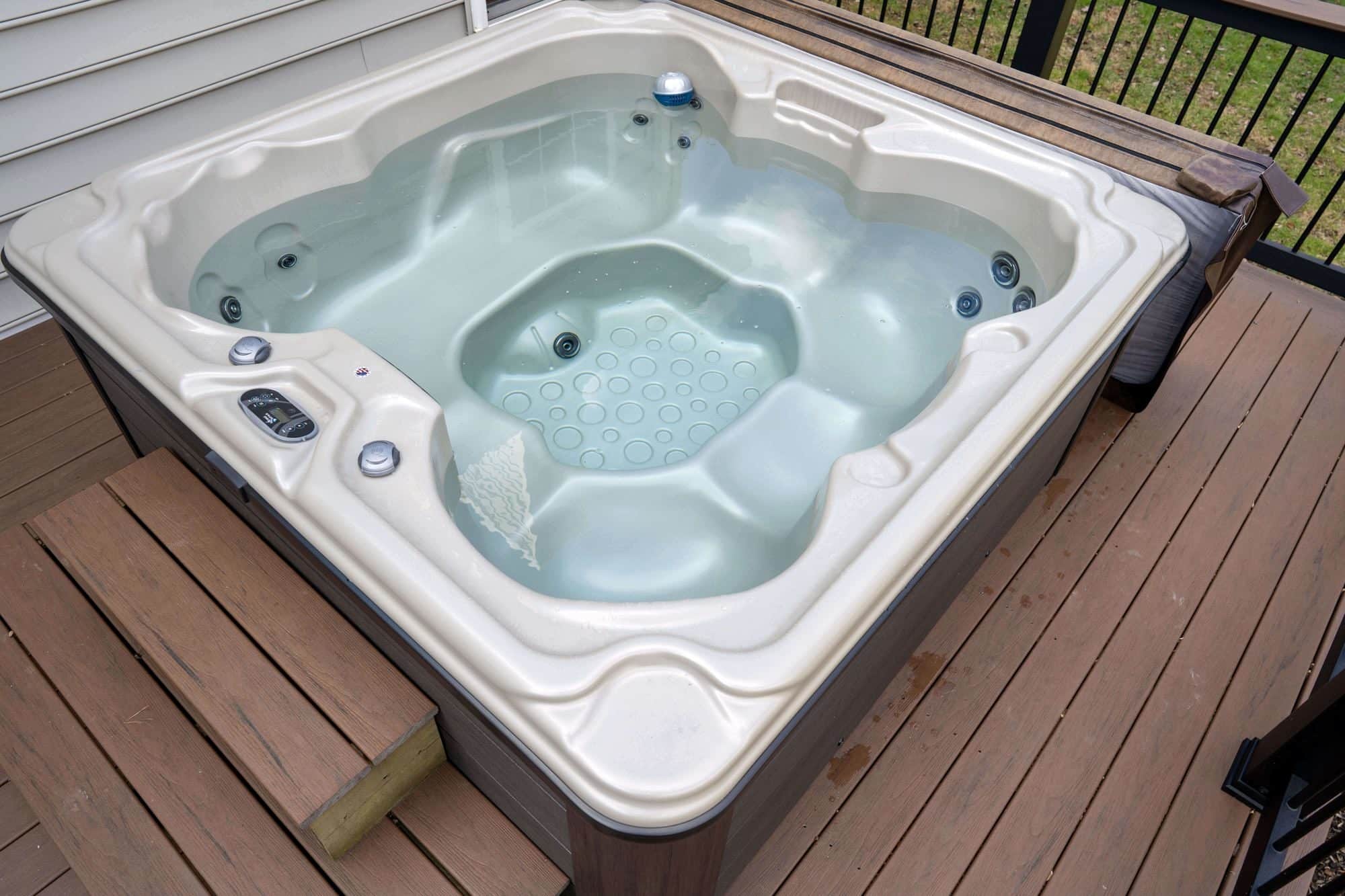 The hot tub on the deck at the Arnold home