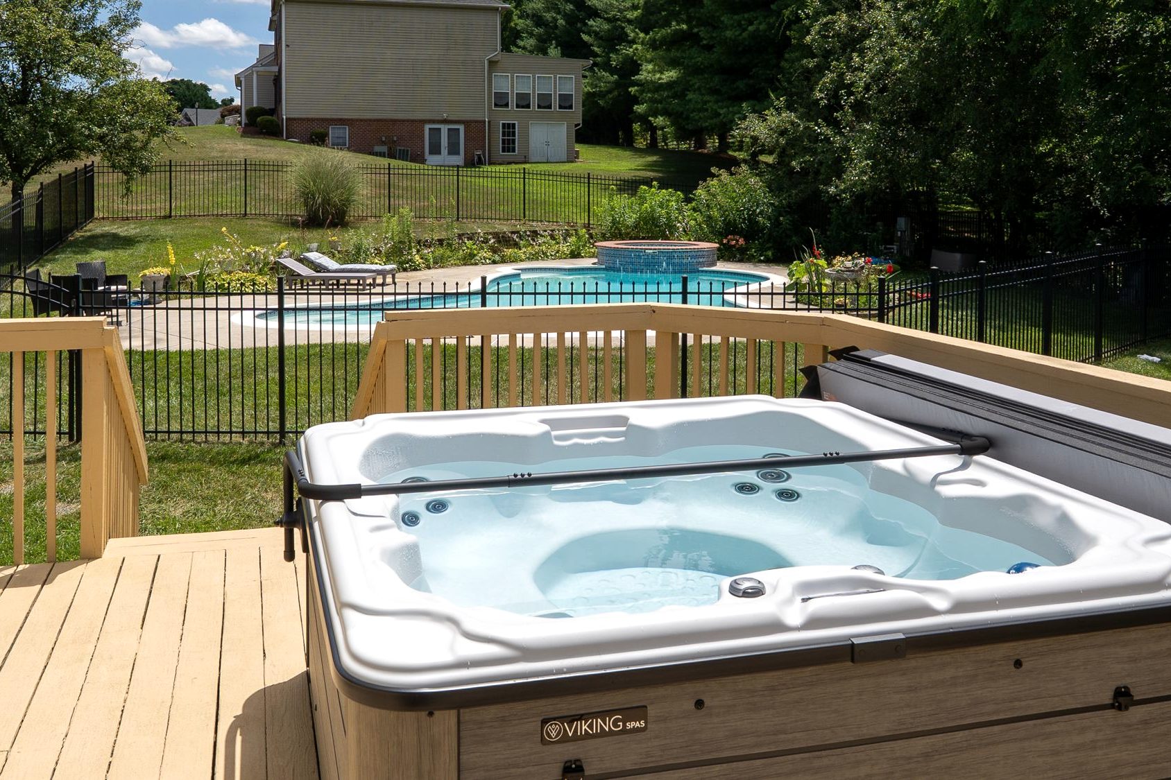 The hot tub on the deck at the Ellicott City home