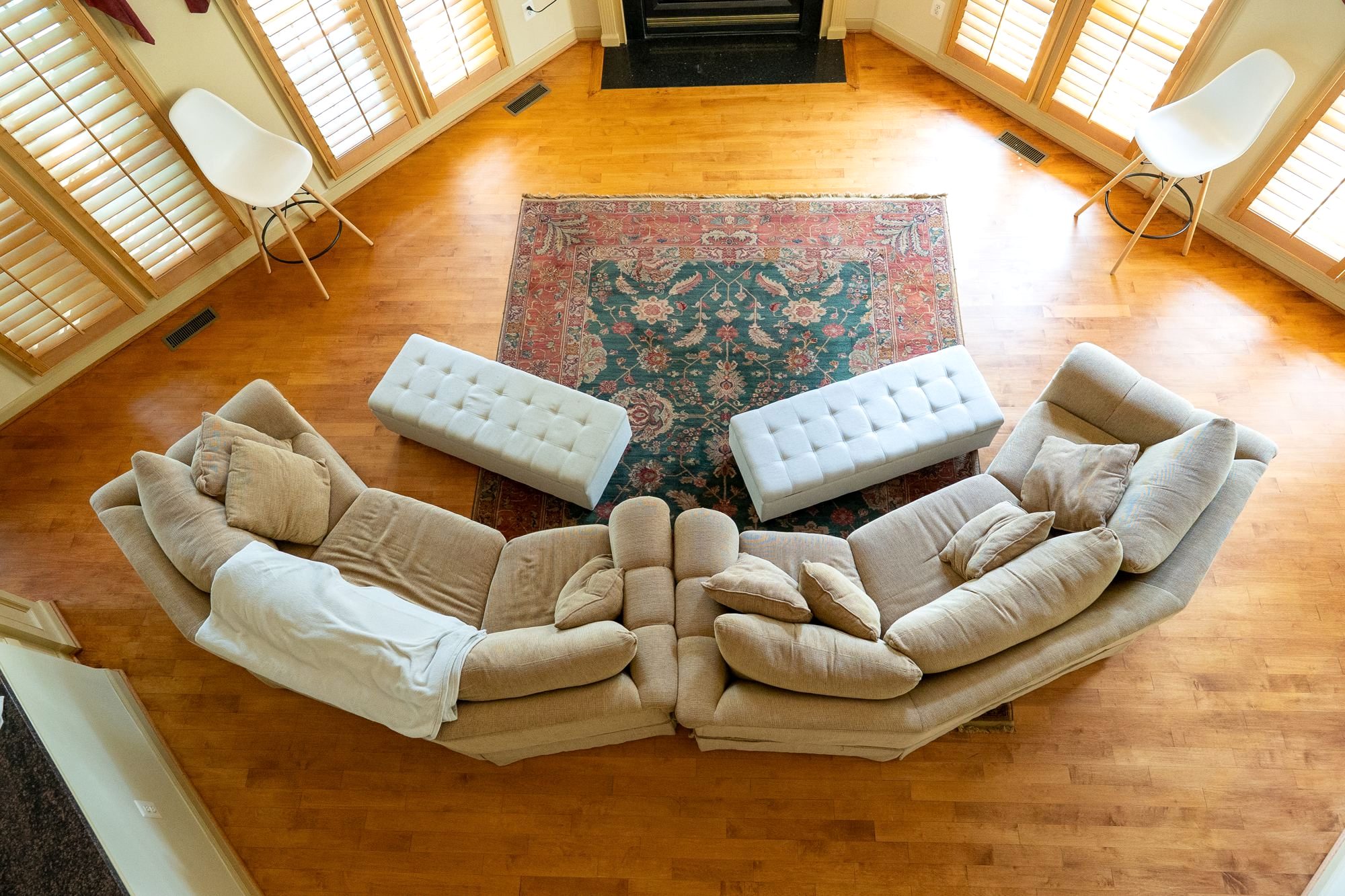 The lounge at the Gambrills home from above